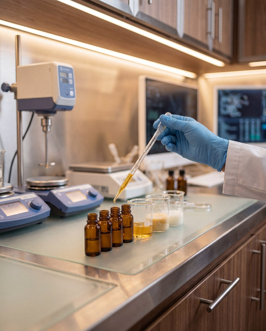 Laboratoire cosmétique coréen, ambiance clinique premium