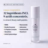 Formule transparente du sérum ExoBlanc : 32 ingrédients dont 9 actifs concentrés
