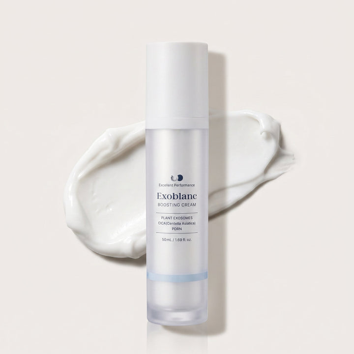 Flacon airless Crème Cica & Céramides ExoBlanc 50 ml, pompe poussoir, fond clair