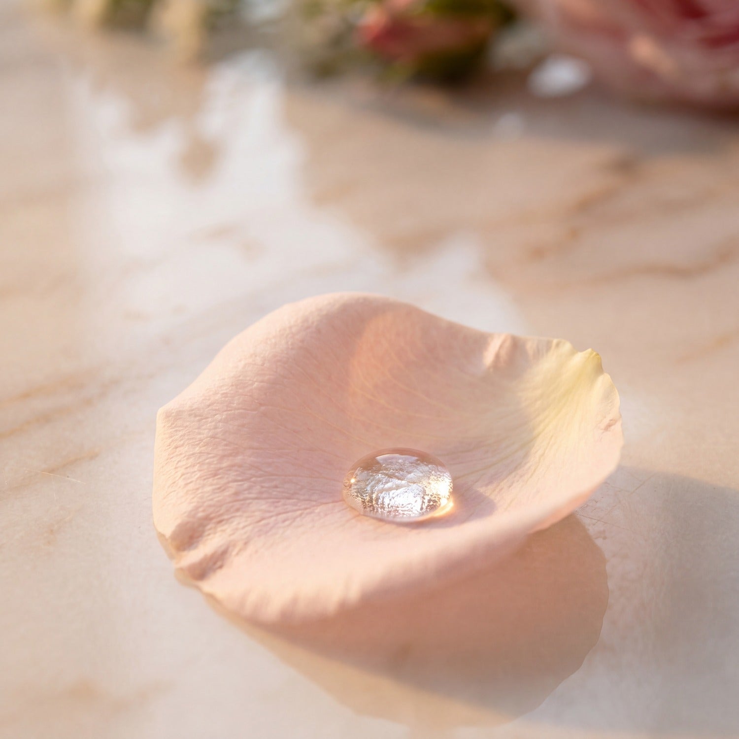 Pétale Rosa Damascena et goutte sérum exosomes — la science K-Beauty DERMALYS