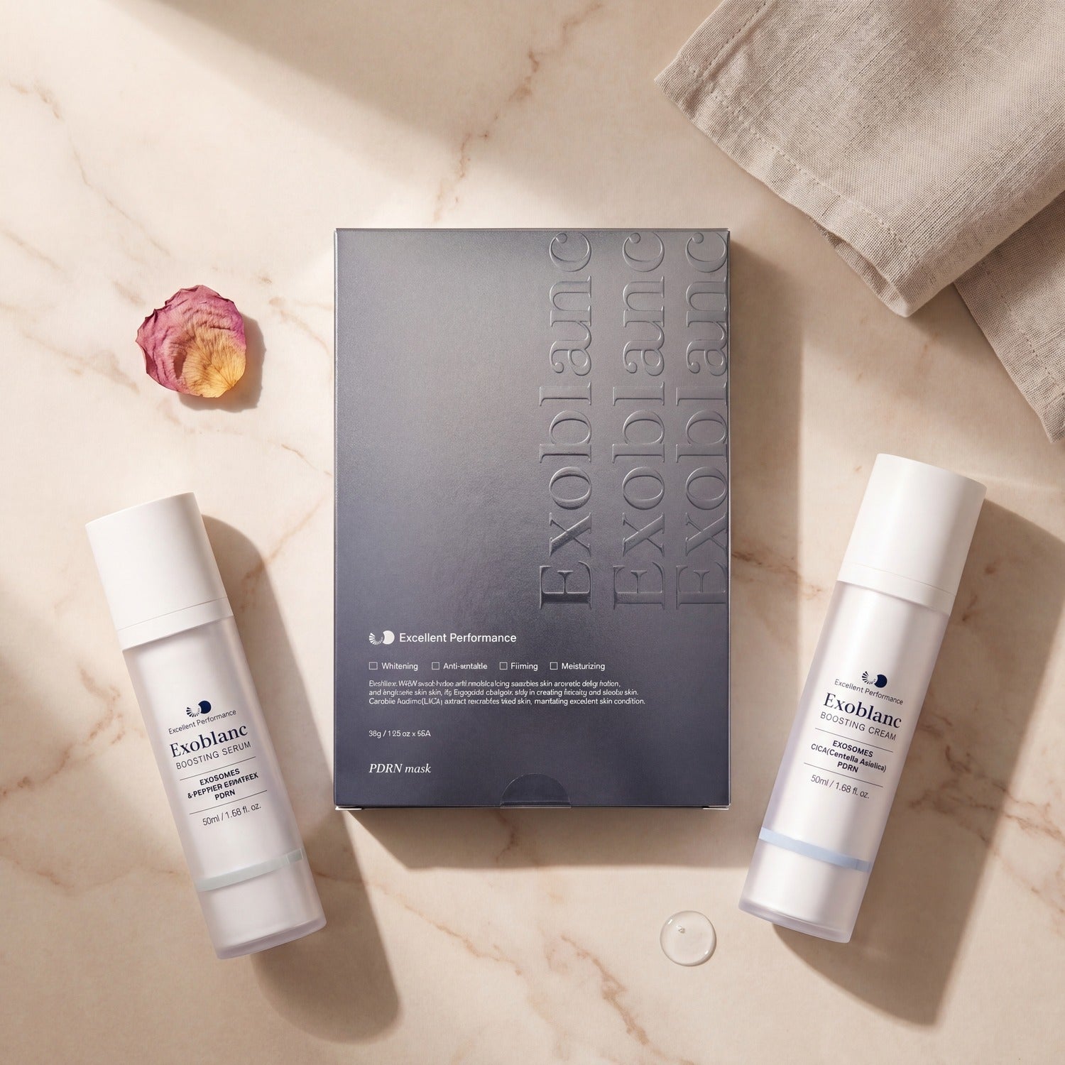 Sérum, crème et masque ExoBlanc ensemble — construire ton rituel coréen anti-âge